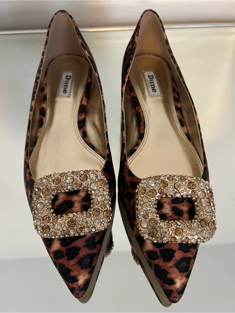 New Dune London Leopard Print Pointed Toe Flats with Crystal Buckle Size 40/US10 - Picture 3 of 6